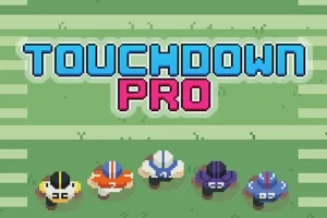 Jugadores de fútbol americano en una formación vistos desde arriba con el texto Touchdown Pro encima en un campo de juego