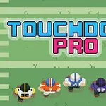 Jugadores de fútbol americano en una formación vistos desde arriba con el texto Touchdown Pro encima en un campo de juego