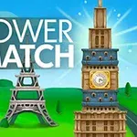 Ilustración de varias torres icónicas en un paisaje verde con el texto TOWER MATCH en la parte superior izquierda
