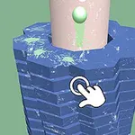 Una torre de bloques azules con un cilindro rosa en el centro y un ícono de mano apuntando hacia la torre