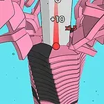Estructura vertical de bloques rosados ​​y negros con números y un fondo azul claro