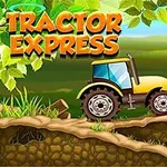Un tractor amarillo y azul se desplaza sobre un camino de tierra en un paisaje campestre con hojas y vegetación