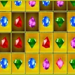 Una cuadrícula llena de gemas de colores brillantes en fondo amarillo
