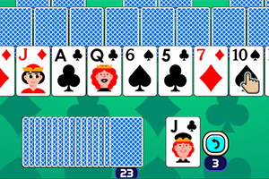 Cartas de juego mostradas en una interfaz digital con fondo verde y diseño de tréboles, incluyendo cartas con figuras de personajes dibujados