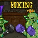 Dos criaturas verdes con guantes de boxeo listos para pelear, con fondo de una arena de boxeo y el texto BOXING arriba