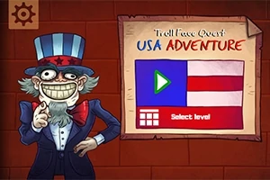 Caricatura de un personaje con sombrero de rayas junto a un cartel con la bandera de EE