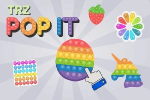 Pop its de colores en varias formas, incluyendo círculo, unicornio y fresa, con un fondo radial