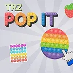 Pop its de colores en varias formas, incluyendo círculo, unicornio y fresa, con un fondo radial