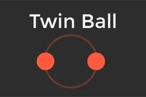 Dos esferas naranjas conectadas por un círculo oscuro con el texto Twin Ball arriba sobre un fondo negro