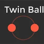 Dos esferas naranjas conectadas por un círculo oscuro con el texto Twin Ball arriba sobre un fondo negro