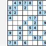 Cuadrícula de 9x9 con números, algunos en celdas azules