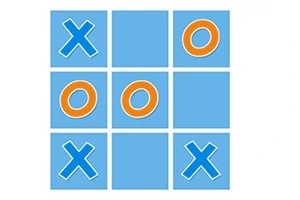 Tablero de juego con figuras de X azules y O naranjas en un fondo azul