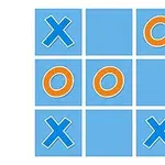 Tablero de juego con figuras de X azules y O naranjas en un fondo azul