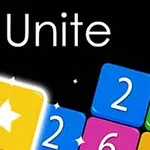 Fondo negro con bloques de números coloridos y un bloque amarillo brillante con una estrella en el centro, junto a la palabra Unite