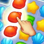 Mano interactuando con conchas y figuras de colores en un tablero de juego tipo rompecabezas