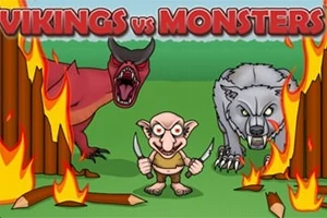 Una ilustración de un goblin con cuchillos, un dragón rojo y un lobo gris rodeados de llamas con un título en la parte superior