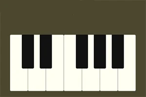 Teclado de piano simplificado con teclas blancas y negras sobre un fondo marrón oscuro