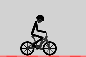 Un personaje en bicicleta con casco sobre un fondo gris