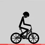 Un personaje en bicicleta con casco sobre un fondo gris