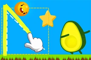 Un aguacate animado y una estrella amarilla junto a una mano dibujada y un sol sonriente sobre un fondo azul