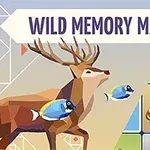 Un ciervo con diseño poligonal y peces de colores junto a un tablero de juego con imágenes de animales y una huella de pata