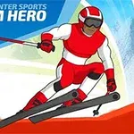 Esquí alpino con un esquiador en traje rojo y blanco descendiendo por una pendiente nevada