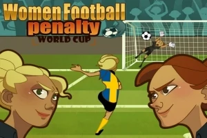 Jugadoras animadas de fútbol femenino en un partido, centradas en un tiro de penalti con una portera intentando detener el balón