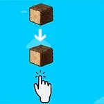 Cubo de madera flotante con una mano señalando y una flecha blanca en un fondo azul cielo