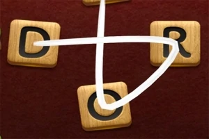 Fichas de letras de madera que dicen D, R y O conectadas por líneas blancas sobre un fondo rojo oscuro