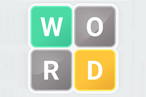 Cuatro cuadros con letras en colores verde, gris y amarillo, formando la palabra WORD