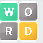 Cuatro cuadros con letras en colores verde, gris y amarillo, formando la palabra WORD