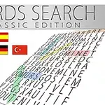 Sopa de letras inclinada con palabras resaltadas en diferentes colores y banderas de varios países a la izquierda