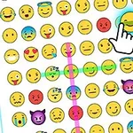 Emojis de varias expresiones faciales en una cuadrícula, destacando algunos con colores brillantes y una mano apuntando a ellos