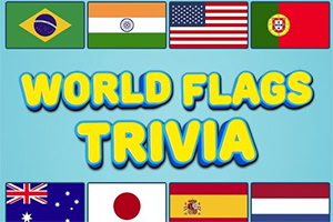 Banderas de varios países junto al texto World Flags Trivia en un fondo azul