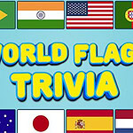 Banderas de varios países junto al texto World Flags Trivia en un fondo azul