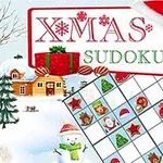 Ilustración navideña con un paisaje de nieve, una cabaña, un muñeco de nieve, y un tablero decorado con motivos festivos