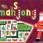 Santa Claus sosteniendo una lupa sobre fichas decoradas con motivos navideños como renos, árboles de Navidad y regalos