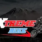 Logotipo de Xtreme Bike con un fondo montañoso oscuro y un motociclista en acción