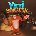 Yeti caricaturizado de color rojo sonriente en una cueva con grafitis y la palabra WANTED