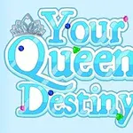 Texto estilizado en azul claro sobre un fondo azul, adornado con una corona y gemas de colores