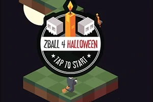 Pantalla de inicio de un juego con un diseño isométrico, un personaje disfrazado, un bloque flotante, y un gran botón circular con texto para comenzar