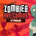Zombi verde con ropa desgarrada sobre fondo rojo con texto Zombies Are Coming Xtreme