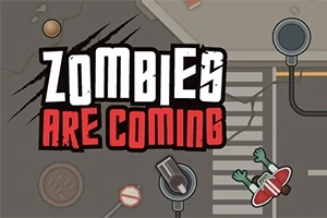 Título Zombies Are Coming con ilustración de zombie sobre un cruce peatonal