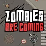 Título Zombies Are Coming con ilustración de zombie sobre un cruce peatonal