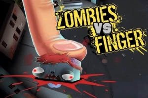 Dedo aplastando una cabeza de zombie con texto en estilo gráfico destacado