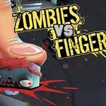 Dedo aplastando una cabeza de zombie con texto en estilo gráfico destacado
