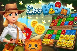 Aventurera con sombrero y animales coloridos en un tablero de rompecabezas con fondo de estrellas
